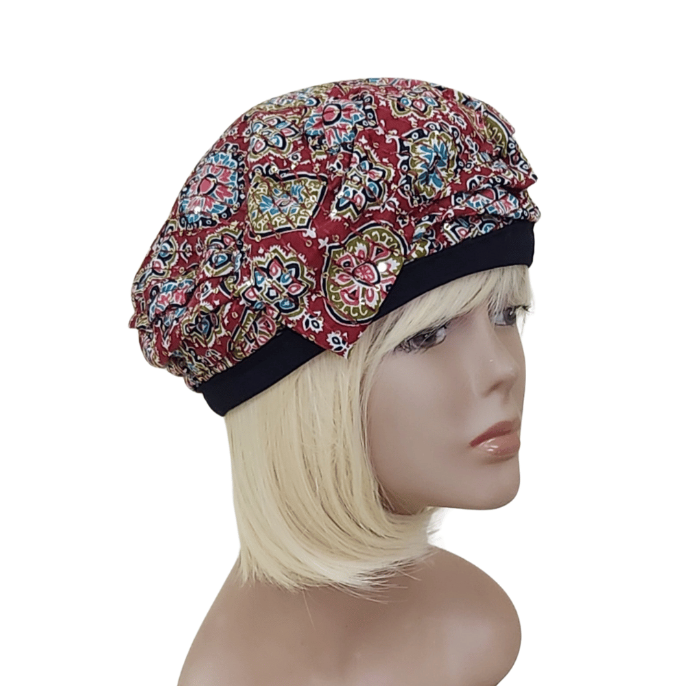 כובע ברט הדפס צבעוני עם רקמת פייטים - אדום
