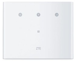 נתב רשת סלולרית שולחני ZTE MF296R – מבט קדמי על נתב לבן עם סמלי מצב בראשו ולוגו ZTE בתחתית.