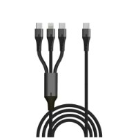 כבל סנכרון וטעינה Silver Line 3 Type-c to LIGHTNING and Type-c 2x 1.5m – כבל שחור קלוע עם קצה Type-C ופיצול ל-Type-C