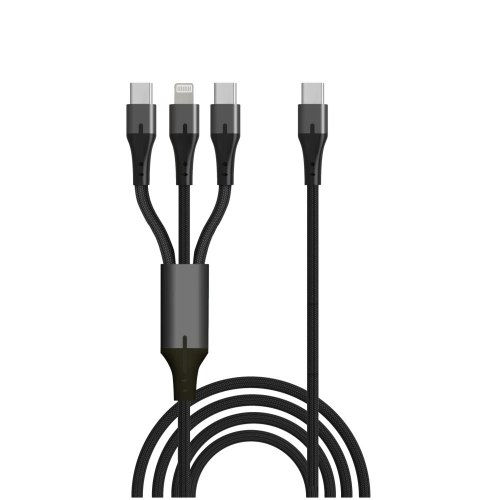 כבל 3 ב-1 USB-C עם Lightning ו-2xUSB-C באורך 1.5 מטר Silver Line