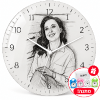 שעון קיר עגול ציור שחור לבן