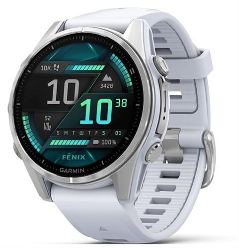 שעון חכם גרמין פניקס 8 Garmin Fenix 8 - AMOLED 43mm - פלדת אל-חלד עם רצועת סיליקון לבנה