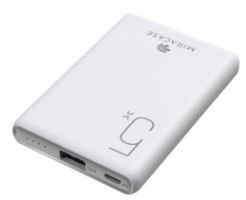 סוללת חירום ניידת Miracase Slim MPBM5000 – סוללה ניידת לבנה עם לוגו Miracase סימון 5x ויציאות טעינה בחזית טעינה מהירה