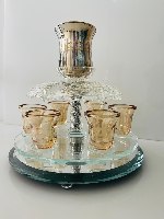 מחלק יין מסתובב קריסטל מהודר עם  6 כוסיות- זהב