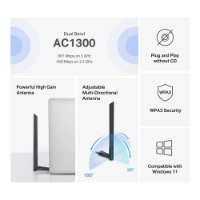 מתאם רשת אלחוטי Mercusys MA30H AC1300 Wireless – אינפוגרפיקה מפורטת של המתאם השחור אנטנה מתכווננת ונתוני 2 4GHz