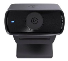 מצלמת רשת Elgato Facecam MK2 – מבט קדמי על המצלמה השחורה עם עדשה במרכז ונורית כחולה