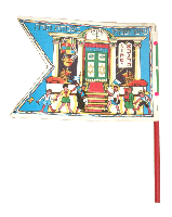 דגל שמחת תורה מקרטון, ילדים רוקדים בבית הכנסת, עם חלון לספרי תורה, מקורי וינטאג' ישראל שנות ה- 60