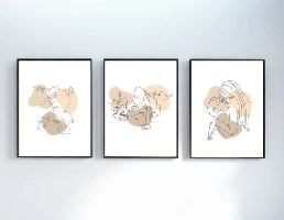 "Romantic Line" סט שלוש תמונות לחדר השינה - הדפס רומנטי מינימליסטי בסגנון "ליין ארט" עם נגיעות צבע