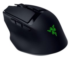 עכבר גיימינג אלחוטי Razer Basilisk Mobile – מבט עליון-צדדי על עכבר שחור עם כפתורים ולוגו ירוק.