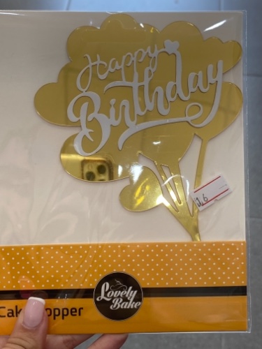 טופר לבבות זהב עם כיתוב דק לבן happy birthday