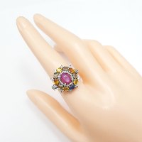 טבעת מכסף משובצת אבן רובי אדומה ואבני ספיר צבעוניות RG8860 | תכשיטי כסף 925 | טבעות כסף
