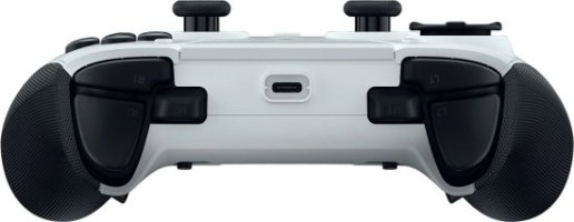 בקר משחק אלחוטי צבע לבן Razer Raiju V3 Pro PlayStation 5/PC – מבט על חלקו האחורי-עליון עם טריגרים שחורים ושקע USB-C