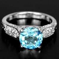 טבעת כסף משובצת טופז כחול וזרקונים RG5519 | תכשיטי כסף 925 | טבעות כסף