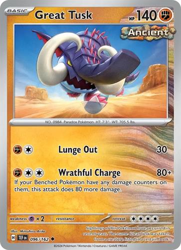 קלף בודד single פוקימון - great tusk - Temporal Forces - 096/162
