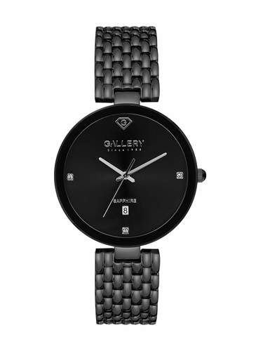 שעון גלרי שחור עם לוח שחור משובץ 3 אבנים