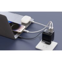 מטען קיר עם כבל נשלף צבע שחור Miracase MWC65RC – מטען קיר שחור מחובר לשקע וטוען טלפון אוזניות ומחשב נייד