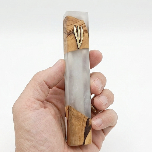 Mezuzá de Olivo y Epoxi Blanco (15cm)