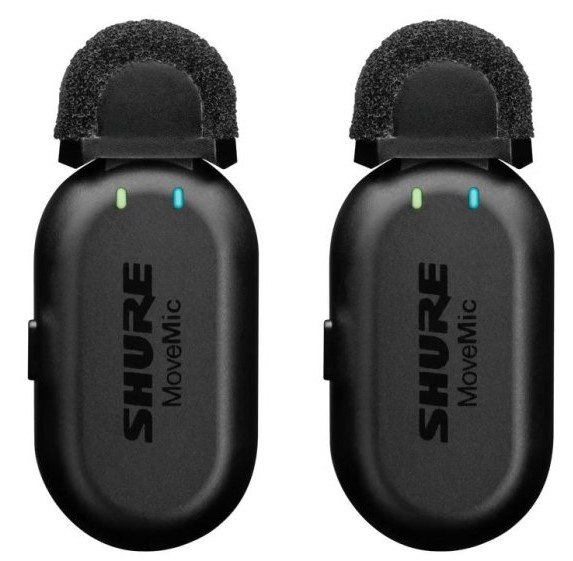 מערכת מיקרופונים אלחוטיים Shure MoveMic Two – Bluetooth שני מיקרופונים אלחוטיים שחורים