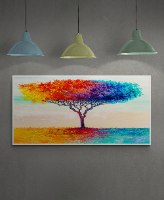 "עץ הקשת" תמונת קנבס גדולה בצבעי הקשת לסלון, למטבח או למשרד | הדפס ציור של עץ צבעוני
