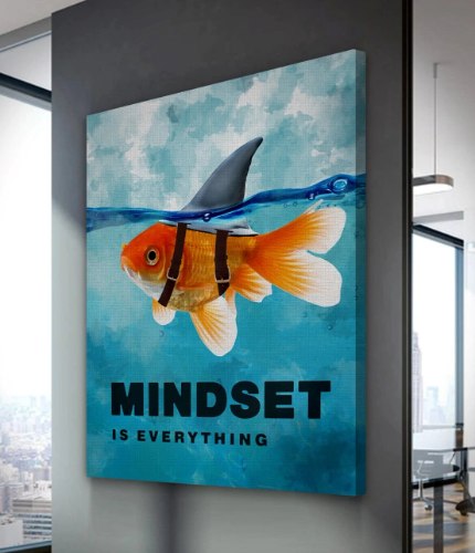 "Mindset" תמונת קנבס מעוצבת אינפוגרפית עם משפט מוטיבציה והשראה - תמונה למשרד או חדר עבודה