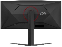מבט אחורי של מסך AOC CU34G4Z עם גב בצבע שחור-אדום וגימור מאט
