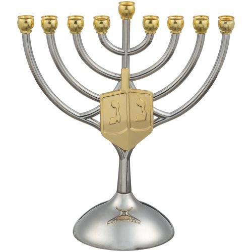 חנוכייה מתכת קנים זהב עם סביבון