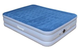 מזרן מתנפח עבה זוגי כולל משאבה צבע כחול Glamp GTDAB46 – מזרן מתנפח כחול-אפור בזווית, פתח משאבה בצד
