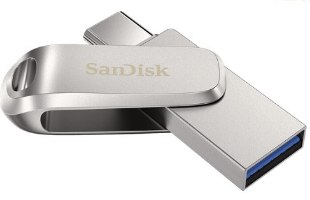 זיכרון נייד צבע כסוף Sandisk Ultra Dual Drive Luxe 512GB – כסוף עם מחברי USB-A כחול ו-USB-C
