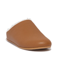 Fit Flop Chrissie Leather And Shearling Slippers Light Tan כפכפי פיט פלופ כאמל