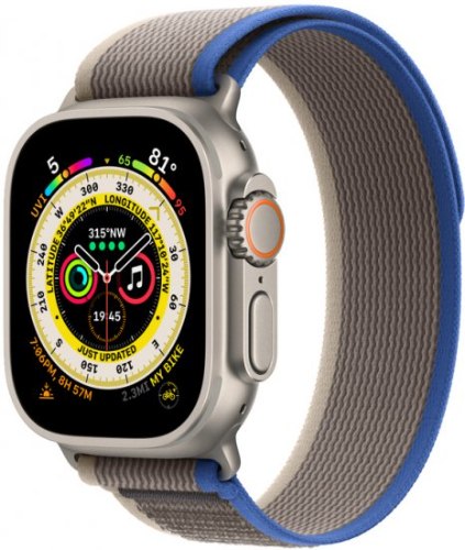 שעון חכם Apple Watch Ultra 49mm GPS + Cellular צבע שעון Titanium Case צבע רצועה Blue / Gray Trail Lo