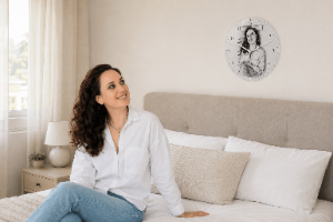 שעון קיר עגול ציור שחור לבן  – קוטר 33 ס"מ