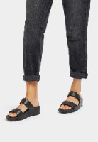 לולו סלייד עור שחור רצועות חלקות פיטפלופ FITFLOP