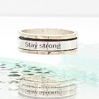 טבעת כסף בשילוב זהב צהוב  חריטה  Stay Strong חישוק פנימי מסתובב.