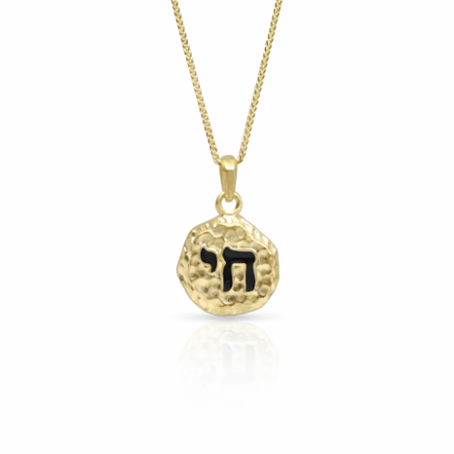 שרשרת חי זהב 14 קראט – תליון חי עם אמייל שחור