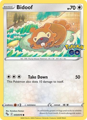 קלף בודד single פוקימון - bidoof - Pokemon Go - 059/078