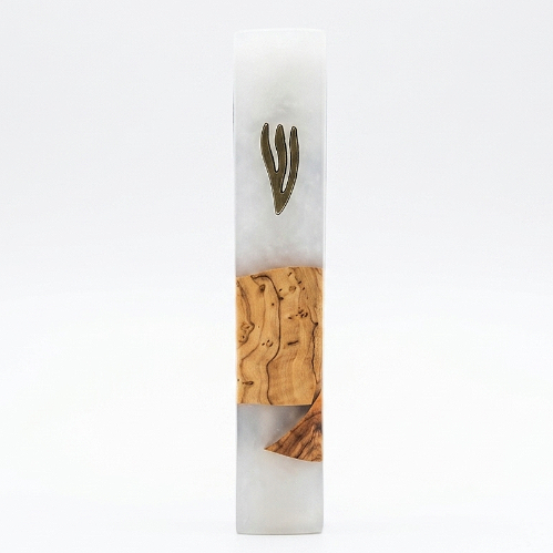 Nordic-Israeli Design: Olive Wood & White Mezuzah