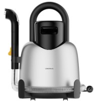 מכונת ניקוי שטיחים וריפודים Deerma BY700 – מכשיר כסוף ושחור עם ידית אחיזה עליונה פייה וצינורות מחוברים