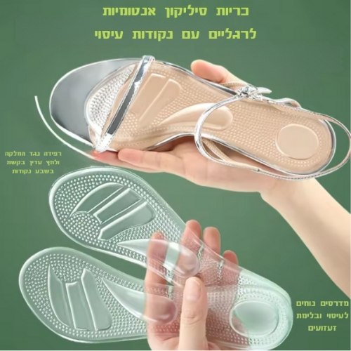 כריות סיליקון אנטומיות לרגליים עם נקודות עיסוי – תמיכה לקשת ובלימת זעזועים
