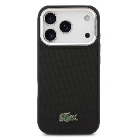 כיסוי LACOSTE מקורי לאייפון IPHONE 17 PRO עם רגלית מובנית – צבע שחור