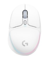 עכבר גיימינג אלחוטי Logitech G705 – מבט מלמעלה על עכבר גיימינג לבן עם גלגלת, לוגו G ותאורת RGB.