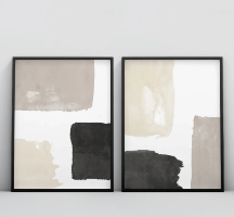"Tres Tonos" זוג תמונות קנבס בסגנון אבסטרקט מינימאליסטי בצבע אבן אפור ושחור על רקע לבן - מוכן לתליה