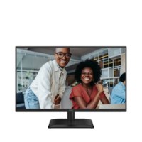 מסך מחשב 24 אינץ' Aoc 24E4U – מסך שחור בודד מציג נשים מחייכות במשרד HDMI