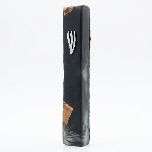 Modern 20cm Mezuzah – Graphite Black & Olive Wood