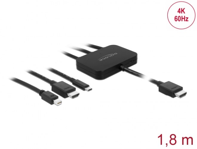 כבל מתאם Delock Monitor 3 in 1 Adapter with USB-C DisplayPort mini DisplayPort in to HDMI out