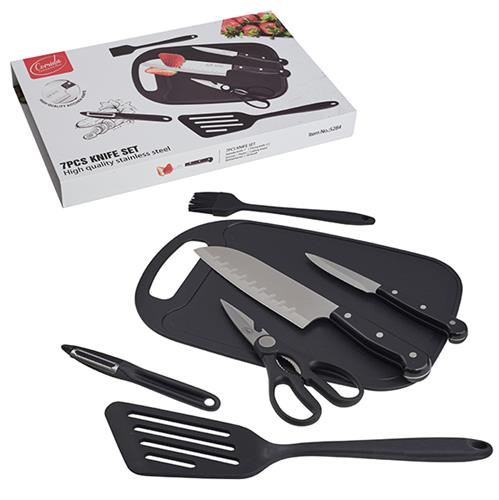 סט 7חלקים COMIDA סכין שף 7" , סכין חיתוך, תרווד, לוח חיתוך,מספריי עוף, מברשת וקולפן 5284