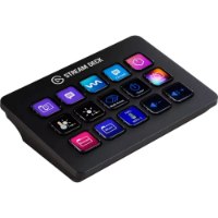 בקר שליטה Elgato Stream Deck MK2 – מכשיר שחור עם 15 מקשי LCD מוארים המציגים סמלים שונים על רקע לבן