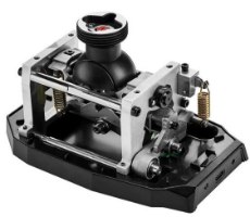 בסיס ג'ויסטיק טיסה מודולרי Thrustmaster AVA PC – פריט בודד בצבעי שחור וכסף המציג את מנגנונו הפנימי החשוף