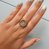 טבעת זהב 14Kמשובצת זכוכית רומית