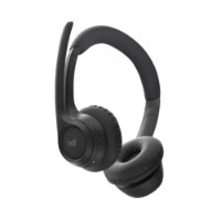 אוזניות אלחוטיות צבע שחור Logitech Zone 300 – פריט בודד אוזניות שחורות בזווית עם מיקרופון מורם עם טעינה מהירה