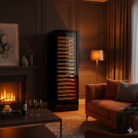 מקרר יין עד 176 בקבוקים, אינטגרלי מפואר עם 15 מדפי עץ, מדחס אינוורטר, בנפח של 430 ליטרים.